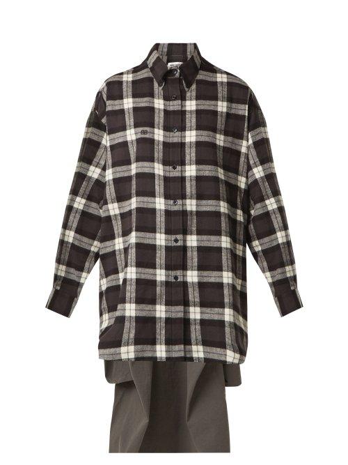Matchesfashion.com Balenciaga - Sweatshirt Detail Checked Cotton Shirt - Womens - Black White