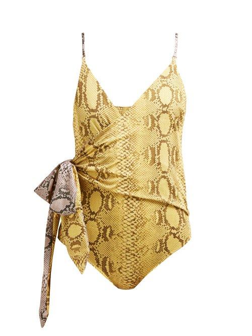 Matchesfashion.com Stella Mccartney - Timeless Snake Print Wrap Swimsuit - Womens - Yellow Multi
