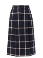 Matchesfashion.com Thom Browne - High-rise Checked Wool-tweed Skirt - Womens - Navy Multi