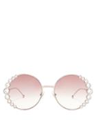 Matchesfashion.com Fendi - Crystal Embellished Round Frame Sunglasses - Womens - Pink