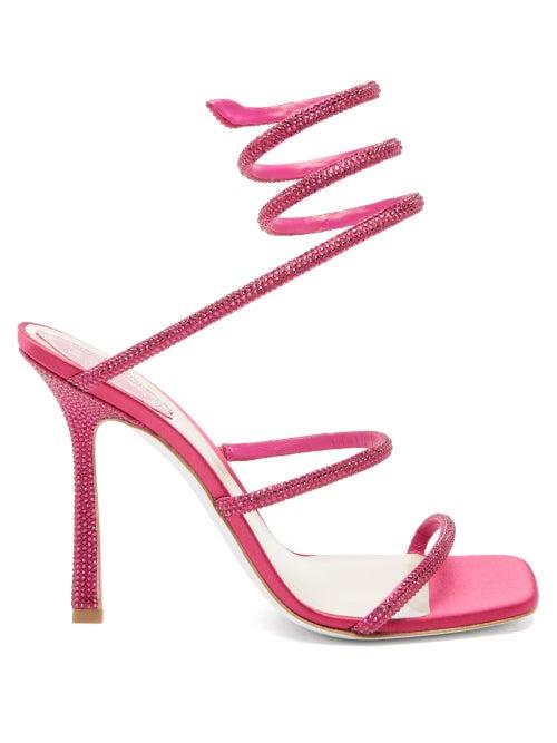 Rene Caovilla - Cleo 105 Crystal-studded Satin Sandals - Womens - Pink