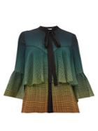 Matchesfashion.com Mary Katrantzou - Milana Dgrad Houndstooth Silk Blouse - Womens - Dark Green