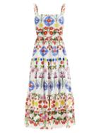 Borgo De Nor - Daniela Floral-print Cotton-poplin Dress - Womens - White Multi