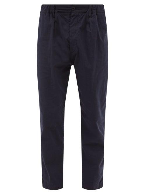 Albam - Elasticated Waist Cotton-seersucker Trousers - Mens - Navy
