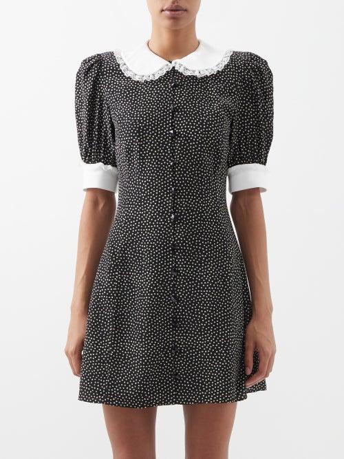 Alessandra Rich - Heart-print Silk-crepe De Chine Mini Dress - Womens - Black