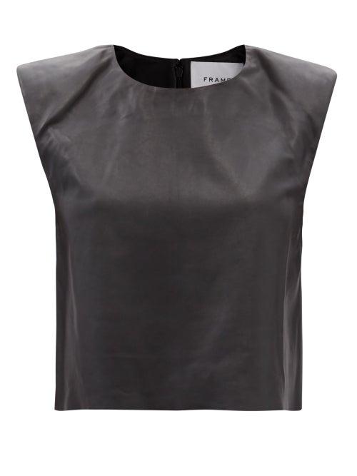 Frame - Padded-shoulder Leather Top - Womens - Black