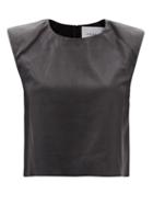 Frame - Padded-shoulder Leather Top - Womens - Black