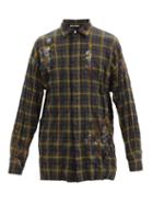Matchesfashion.com Palm Angels - Paint-smudged Check Cotton-blend Shirt - Mens - Green