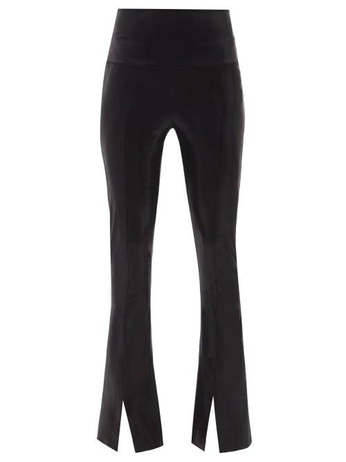 Norma Kamali - Spat Slit-cuff Lam-jersey Trousers - Womens - Black