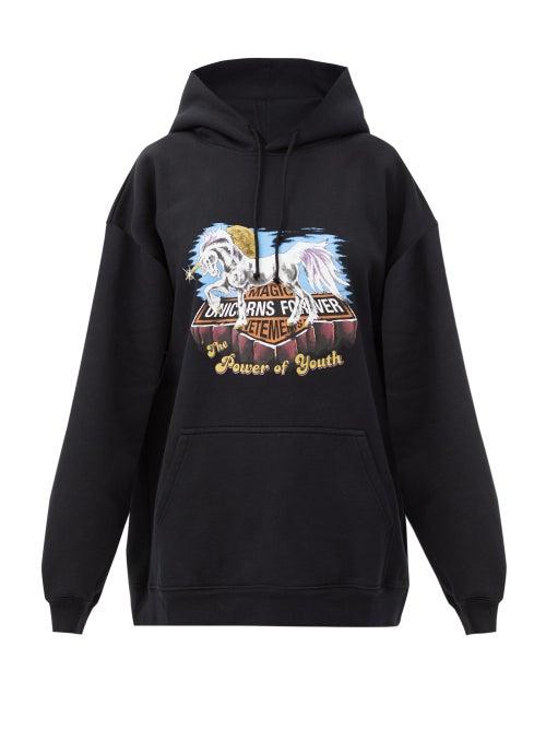 Matchesfashion.com Vetements - Unicorn-print Band Hooded Sweatshirt - Womens - Black