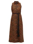Matchesfashion.com Lisa Marie Fernandez - Alison Zebra-print Belted Linen-blend Shirt Dress - Womens - Brown Print