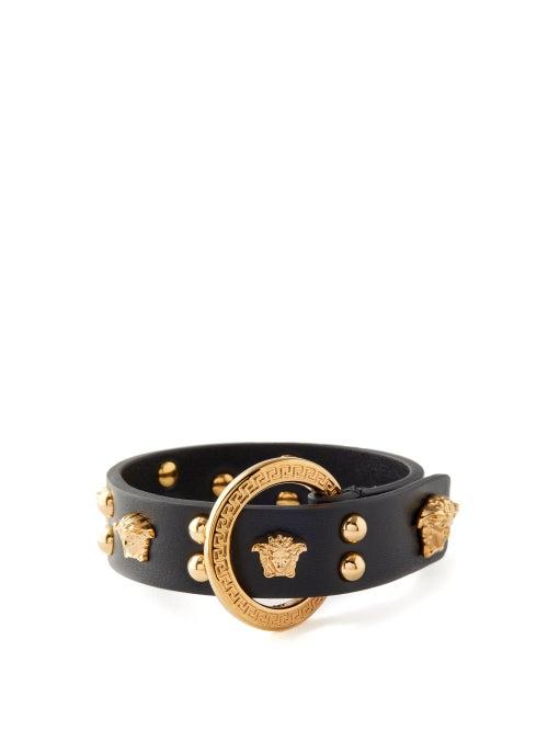 Versace - Medusa-head Leather Bracelet - Womens - Black Gold