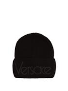 Versace Logo-embroidered Wool Beanie Hat