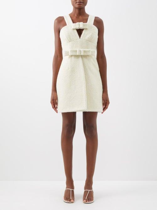 Jil Sander - Bow-trim Wool-blend Boucl Mini Dress - Womens - Dark Cream