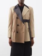 Sacai - Colour-block Belted Wool-blend Coat - Womens - Beige