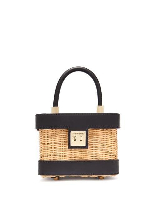 Matchesfashion.com Sparrows Weave - The Cubist Leather And Wicker Bag - Womens - Black Multi