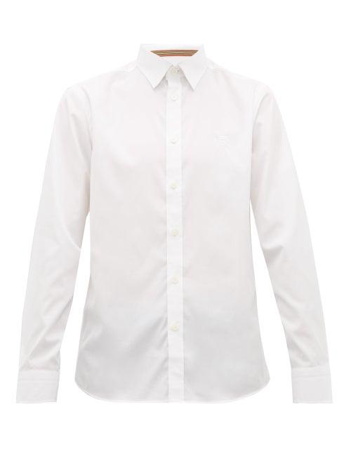 Matchesfashion.com Burberry - Louis Logo Embroidered Cotton Blend Shirt - Mens - White