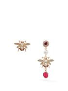 Matchesfashion.com Erdem - Mismatched Crystal-embellished Bee Earrings - Womens - Red Gold