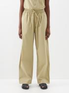 Matteau - Drawstring Organic-cotton Poplin Trousers - Womens - Light Khaki