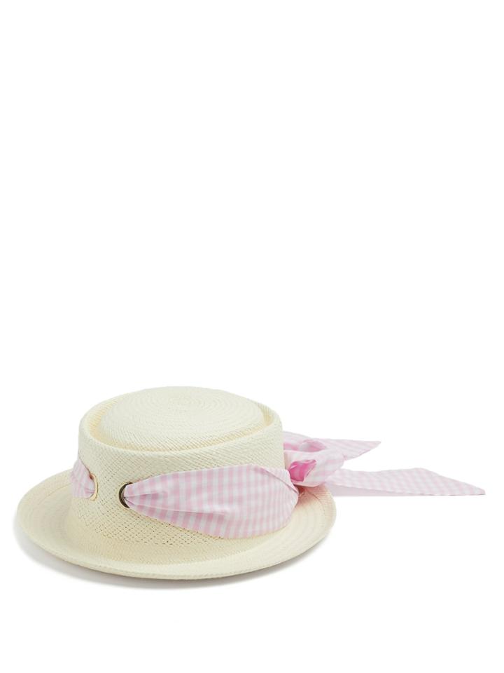 Federica Moretti Gingham-bow Embellished Straw Hat