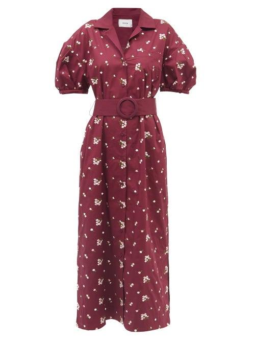 Erdem - Frederick Floral-embroidered Cotton-blend Dress - Womens - Burgundy