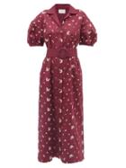 Erdem - Frederick Floral-embroidered Cotton-blend Dress - Womens - Burgundy