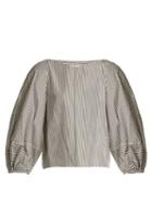 Tibi Puff-sleeved Striped Cotton Cropped Top