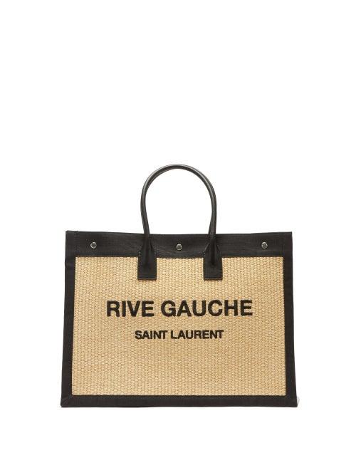 Matchesfashion.com Saint Laurent - Rive Gauche Leather And Faux-raffia Tote Bag - Womens - Black Beige