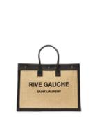 Matchesfashion.com Saint Laurent - Rive Gauche Leather And Faux-raffia Tote Bag - Womens - Black Beige