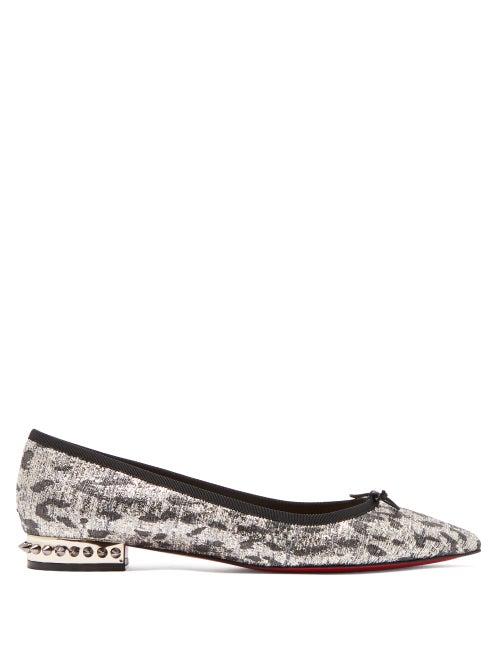 Matchesfashion.com Christian Louboutin - Hall Spike Embellished Lurex Tweed Ballet Flats - Womens - Silver