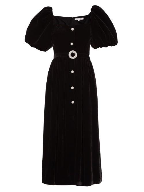Matchesfashion.com Borgo De Nor - Hazel Puff-sleeve Crystal-embellished Velvet Dress - Womens - Black