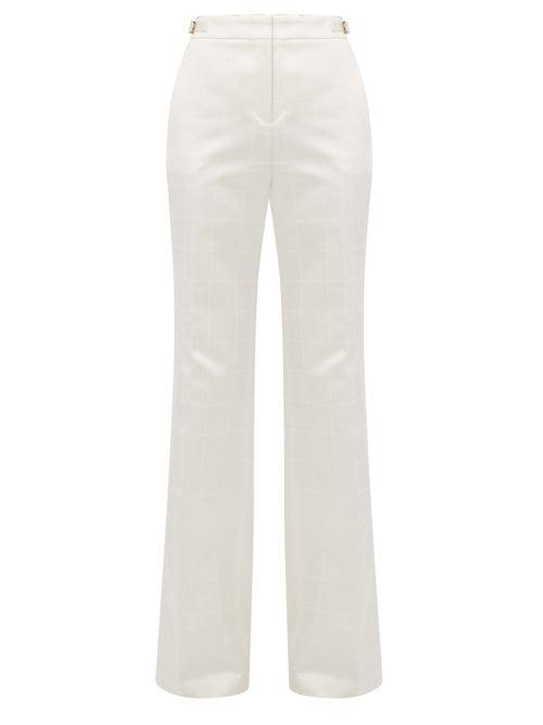 Matchesfashion.com Gabriela Hearst - Windowpane Check Satin Trousers - Womens - Ivory