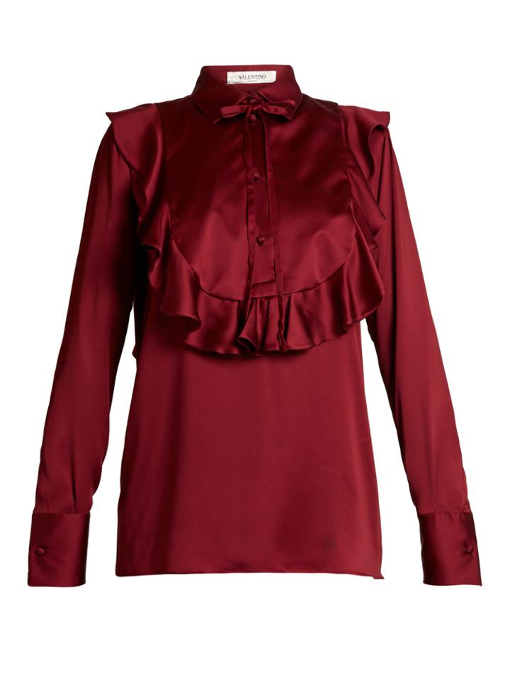 Valentino Ruffled-bib Satin Blouse
