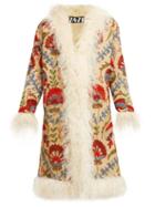 Matchesfashion.com Zazi Vintage - Suzani Embroidered Shearling Lined Coat - Womens - White Multi