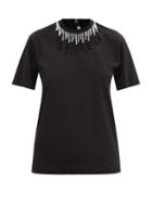Ladies Rtw Christopher Kane - Beaded Cotton-jersey T-shirt - Womens - Black