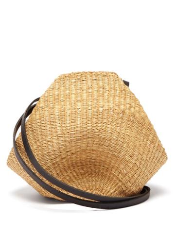 Ines Bressand - Small Woven-grass And Leather Shoulder Bag - Womens - Beige Multi