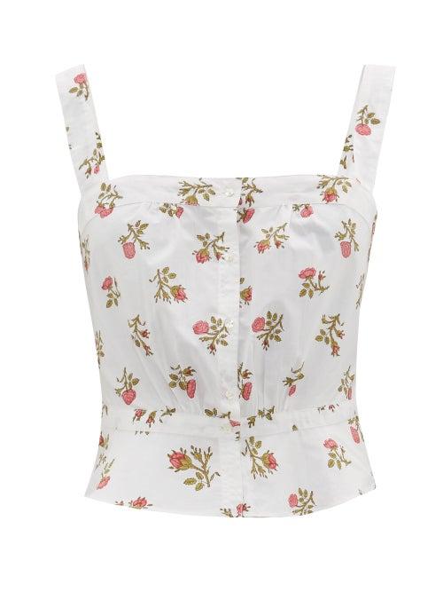 Matchesfashion.com Thierry Colson - Rossa Cropped Floral-print Cotton Top - Womens - White Print