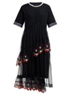 Matchesfashion.com Simone Rocha - Floral Embroidered Cotton And Tulle Midi Dress - Womens - Black