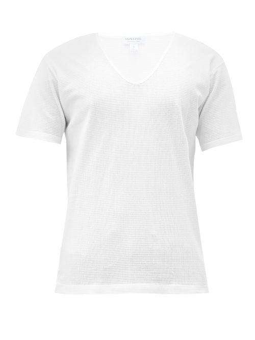 Matchesfashion.com Sunspel - V-neck Cellular-cotton T-shirt - Mens - White