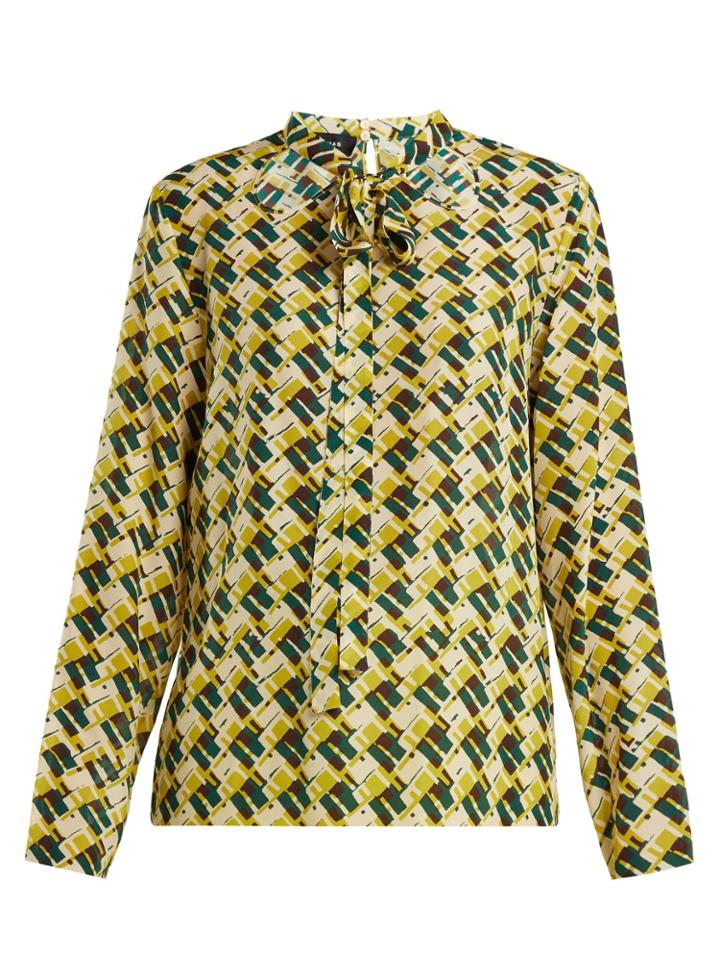 Rochas Geometric-print Silk Pussybow Blouse