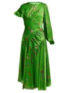 Matchesfashion.com Preen By Thornton Bregazzi - Geri Floral Print Asymmetric Satin Dress - Womens - Green Multi