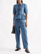 Ganni - Striped Denim Cargo Trousers - Womens - Blue Multi