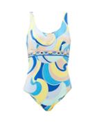 Matchesfashion.com Emilio Pucci - Quirimbas-print Scoop-back Swimsuit - Womens - Blue Multi