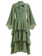 Matchesfashion.com Osman - Henra Star Print Silk Crepe Tiered Midi Dress - Womens - Green Print