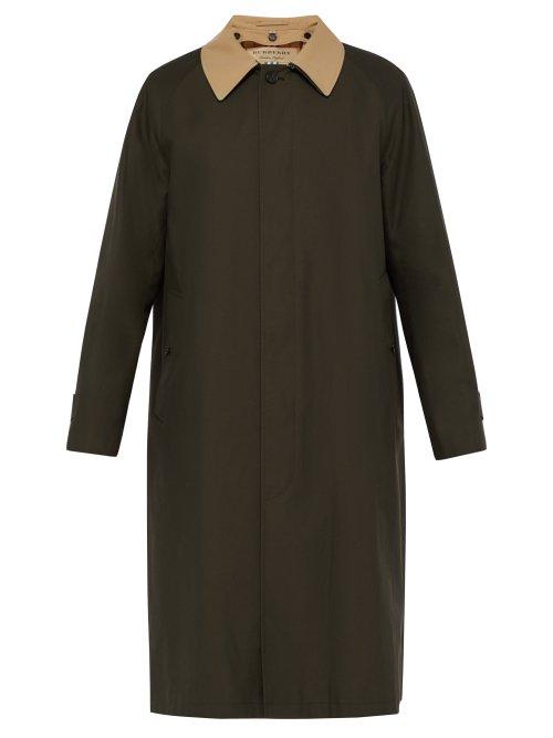 Matchesfashion.com Burberry - Contrast Collar Cotton Gabardine Overcoat - Mens - Khaki