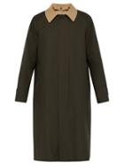 Matchesfashion.com Burberry - Contrast Collar Cotton Gabardine Overcoat - Mens - Khaki
