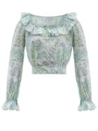 Ladies Rtw Luisa Beccaria - Gathered Floral-print Cotton-voile Crop Top - Womens - Blue Print