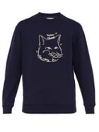 Matchesfashion.com Maison Kitsun - Ancora Tu Embroidered Cotton Jersey Sweatshirt - Mens - Navy