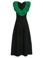 Alexander Mcqueen - Flounced Plunge-neck Jersey Dress - Womens - Black Green