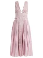 Matchesfashion.com Self-portrait - Broderie Anglaise And Pleated Panel Midi Dress - Womens - Light Pink